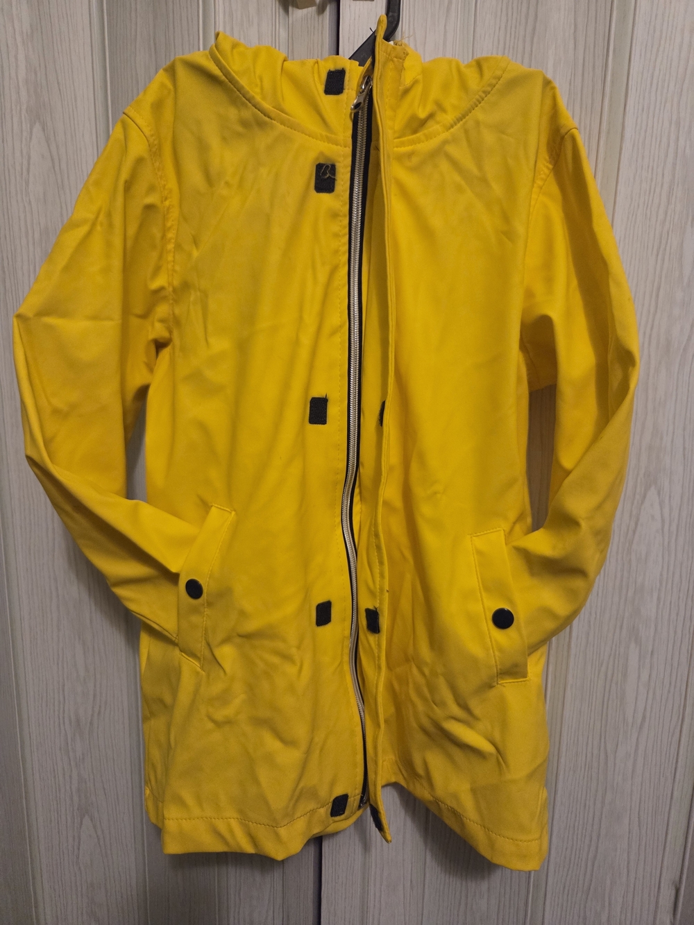 Kids' Yellow Hooded Raincoat with Zip & Snap Closures